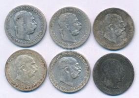 Ausztria 1896-1915. 1K "Ferenc József" (6xklf) T:F,XF patina Austria 1896-1915. 1 Corona Ag "Franz Joseph" (6xdiff) C:F,XF patina Krause KM#2804, KM#2820