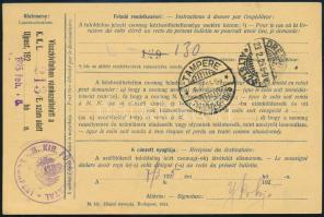 1925 Kétnyelvű csomagszállító készpénzes bérmentesítéssel Helsinkibe / Parcel card with cash frankin...