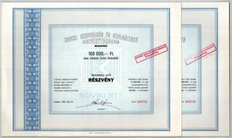 Budapest 1989. "Noviki Innovációs és Szolgáltató Részvénytársaság" névre szóló részvénye 1...