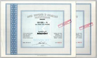 Budapest 1989. "Noviki Innovációs és Szolgáltató Részvénytársaság" névre szóló részvénye 1...