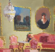 Burchard-Bélaváry István (1864-1933): Enteriőr festményekkel. Olaj, karton, jelzett. Dekoratív, kiss...