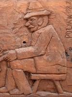 Polyák Ferenc (1945-2013): Étkező székelyek. Faragott fa, 1982, 38x78 cm /// KIZÁRÓLAG SZEMÉLYES ÁTV...