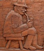 Polyák Ferenc (1945-2013): Étkező székelyek. Faragott fa, 1982, 38x78 cm /// KIZÁRÓLAG SZEMÉLYES ÁTV...