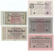 Németország / Weimari Köztársaság 1923. 2.000.000M - 100.000.000M 5xklf vegyes inflációs bankjegy tétel T:XF-VF Germany / Weimar Republic 1923. 2.000.000 Mark - 100.000.000 Mark mixed lot of 5xdiff reichsbanknote C:XF-VF