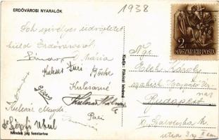 1938 Erdőváros (Erdőkertes), nyaralók, hátoldalán aláírásokkal. Rákóczi Istvánné kiadása (vágott / c...