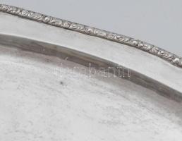 Ezüst (Ag) desszert tálca. Ívelt ovális forma, rózsadíszes peremszegéllyel, jelzett: dianás jelzés, ...