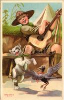 A cserkész vidám és meggondolt. Cserkész levelezőlapok kiadóhivatala / Hungarian boy scout art postcard s: Márton L.