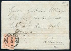 3kr HP I on cover with full content, with plate flaw "OEDENBURG", 3kr HP I. levélen teljes tartalommal, kis lemezhiba a pajzsban