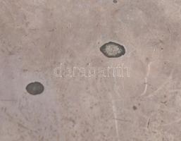 Ezüst (Ag) tálca. Kerek forma, hullámzó és hólyagos peremrésszel, plasztikus rózsamintás peremdíszít...