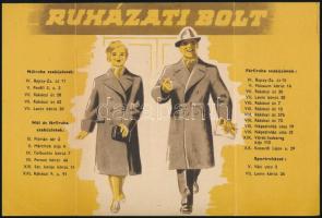 Ruházati Bolt reklámlap, hajtott, 14×21 cm