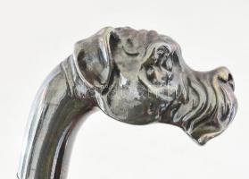 Sétabot ezüst (Ag) boxerfej fogóval. cca 20. sz első fele, pácolt fa, réz véggel, ezüst (Ag) boxer f...