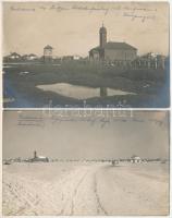 1916-1917 Gulianca - 2 db RÉGI fotós képeslap: a falu és a ma már nem álló templom télen, a templom melletti első világháborús katonai temető / 2 pre-1945 photo postcards: village, church in winter, WWI military cemetery