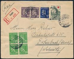 1931 Ajánlott levél 8 db bélyeggel Zürichbe, levélzáróval / Registered cover with 8 stamps to Zürich, with label