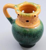 Csalikancsó Mónus műhely, Hódmezővásárhely mázas kerámia, jelzett, hibátlan 13 cm