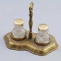 Asztali só és borstartó réz, üveg 12x10 cm