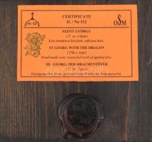 Szent György a sárkánnyal, modern ikon, kézi munkával készült, fa táblán. 20x25 cm