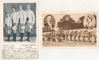 2 db RÉGI cirkusz képeslap: 1: Krone, der größte Circus Europas, 2: Claire Laforte, Alexander fivérek / 2 pre-1945 circus postcards