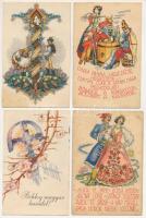 9 db RÉGI motívum képeslap: üdvözlőlap, folklór, művészlap / 9 pre-1945 art postcards: greetings, folklore