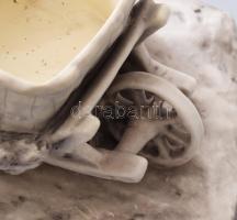 Royal Dux talicskát toló lány. Jelzett, restaurált, 30x24 cm