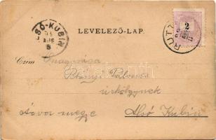 1899 (Vorläufer) Ruttka, Vrútky; pályaudvar, vasútállomás. Moskóczi Ferencné kiadása / railway stati...