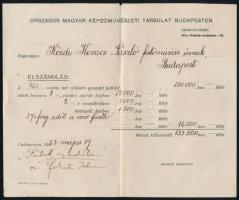 1923 Bp., Kézdi-Kovács László (1864-1942) festőművész számára kiállított bizonylat festményeladásról, melynek címe: Patak az erdőben, vevője Fekete István