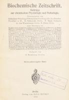 Biochemische Zeitschrift. Beiträge zur chemischen Physiologie und Pathologie. Redigiert von C. Neuberg. Sechsundsiebzigster Band. Berlin, 1916, Julius Springer, IV+391+(1) p. Német nyelven. Átkötött félvászon-kötésben, nagyrészt jó állapotban, kissé fakó gerinccel, intézményi bélyegzőkkel.