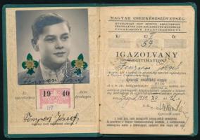 1939 Szeged, Magyar Cserkészszövetség fényképes igazolványa