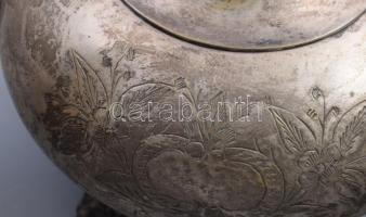 Mokkás készlet. Alpakka, XIX. sz. vége, Jelzett, gravírozott, Kanna: 24 cm