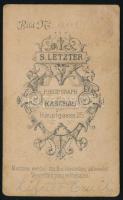 cca 1880-1890 Erdész fotója (Lifner Emil?), vizitkártya Letzter Simon kassai műterméből, a hátoldalo...