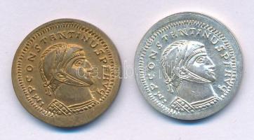 ~1990-2000. "Constantinus / Aquincum" bronz és jelzetlen Ag(?) emlékérem pár T:AU