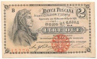 Olaszország / Firenze / Banca Toscana 1870. 2L szükségpénz "15779" sorszámmal T:AU Italy / Firenze / Banca Toscana 1870. 2 Lira necessity money (notgeld) with "15779" serial number C:AU