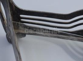 Szecessziós ón pralinékínáló, üveglap aljjal, 25x12 cm