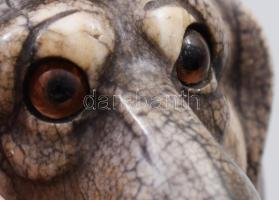 Márvány dakszli fej alakú tintatartó, üveg szemekkel, üvegbetéttel, m: 11 cm