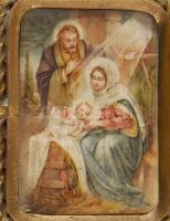 Szecessziós ékszeres dobozka, rézlemez, tetején a Szent Családot ábrázoló kézzel festett képpel, 6,5...