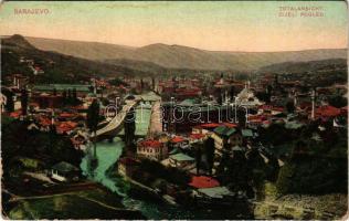 Sarajevo, Cijeli Pogled / Totalansicht. Verlag Simon Kattan / general view, mosque, bridge (worn edges)