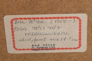 A. Bak Péter (1950-): Téli táj vaddisznókkal. Akril, farost, jelzett, hátoldalán a festő autográf fe...