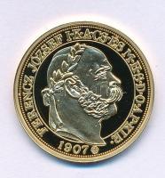 DN "Magyar aranypénzek utánveretben - Ferenc József jubileumi 100 Korona" aranyozott Ag emlékérem kapszulában, tanúsítvánnyal (5,5g/0.999/25mm) T:PP