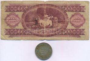 1947. 5Ft Ag "Kossuth" + 1949. 100Ft "B 136 122590" T:érme:VF, patina, bankjegy:...