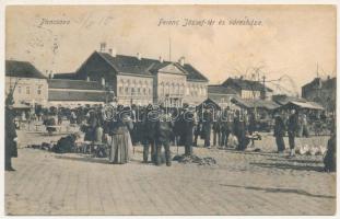 1915 Pancsova, Pancevo; Ferenc József tér, Városháza, piac / square, town hall, market (fl)