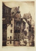 Paulovits Pál (1892-1975): Nürnberg. Rézkarc, papír, jelzett. Üvegezett, sérült fakeretben, lapszéli apró foltokkal, 31×22 cm.
