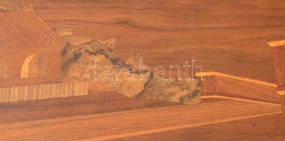 Hortobágyi látkép. Intarziakép, kopással, 26x79 cm