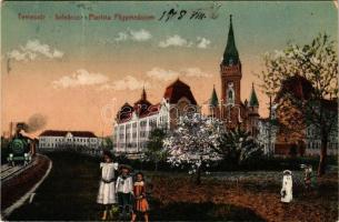 1918 Temesvár, Timisoara; Belváros, Piarista főgimnázium, gőzmozdony / grammar school, locomotive (fa)