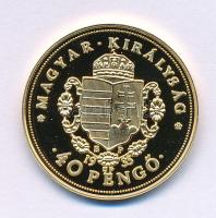 DN "Magyar aranypénzek utánveretben - II. Rákóczi Ferenc jubileumi 40 Pengő 1935" aranyozott Ag emlékérem kapszulában, tanúsítvánnyal (5,5g/0.333/25mm) T:PP