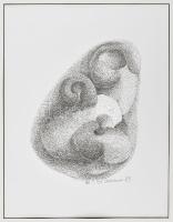 Olvashatatlan jelzéssel: Ölelkező formák, 1983. Tus, toll, papír. Paszpartuban. 27,5x20 cm.
