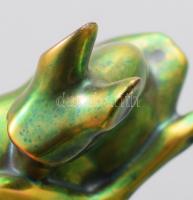 Zsolnay eozin mázas őzgida, jelzett, minimális pattogzással a fülén, 9x6 cm