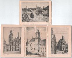 4 db RÉGI Felvidék művészlap: Pozsony, Kassa, Nagyszombat / 4 pre-1945 Upper Hungary art postcards: Bratislava, Kosice, Trnava