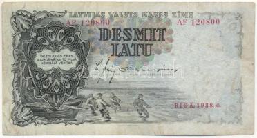 Lettország 1938. 10L "AF120800" T:F / Latvia 1938. 10 Latu "AF120800" C:F Krause 21.