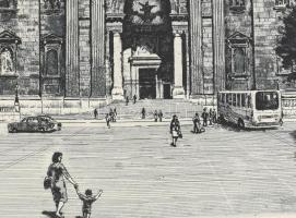 Jurida Károly (1935-2009): Bazilika. Rézkarc, papír, jelzett, 29×39 cm