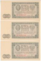 Lengyelország 1948. 2Zl (3x) sorszámkövetők "BR 5594365 - BR 5594367" T:UNC / Poland 1948. 2 Zloty (3x) consecutive serials "BR 5594365 - BR 5594367" C:UNC Krause 134.