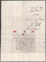 1708 Levél külzet a Rákóczi korból, viaszpecséttel, valamint "kuruc-lovas vízjellel", restaurált